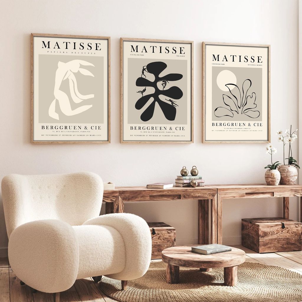 Falikép szett, 3 db, Matisse, szürke - bézs, 50x70 cm - TRIO - Butopêa termék 2. képe